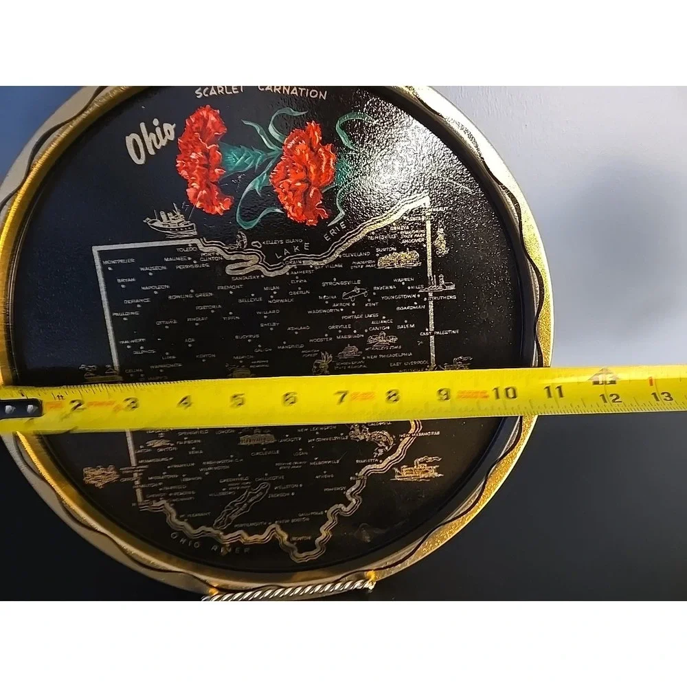 Vintage‎ Metal/Tin Souvenir Ohio State Tray State Flower Scarlet Carnation